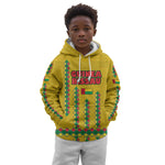 Guinea Bissau Kid Hoodie Yellow Tribal Geometric Design and National Flag - African Pride