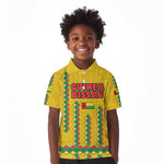 Guinea Bissau Kid Polo Shirt Yellow Tribal Geometric Design and National Flag - African Pride