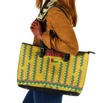 Guinea Bissau Leather Tote Bag Yellow Tribal Geometric Design and National Flag - African Pride