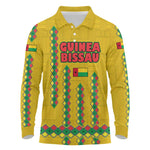 Guinea Bissau Long Sleeve Polo Shirt Yellow Tribal Geometric Design and National Flag - African Pride