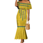 Guinea Bissau Mermaid Dress Yellow Tribal Geometric Design and National Flag - African Pride