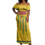 Guinea Bissau Off Shoulder Maxi Dress Yellow Tribal Geometric Design and National Flag - African Pride