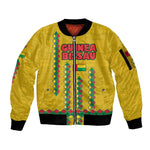 Guinea Bissau Sleeve Zip Bomber Jacket Yellow Tribal Geometric Design and National Flag - African Pride