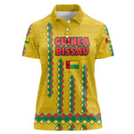 Guinea Bissau Women Polo Shirt Yellow Tribal Geometric Design and National Flag - African Pride
