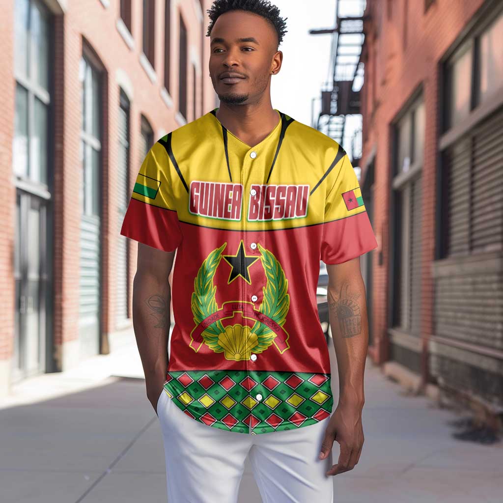 Guinea Bissau Baseball Jersey Red Yellow Green Geometric - African Pride