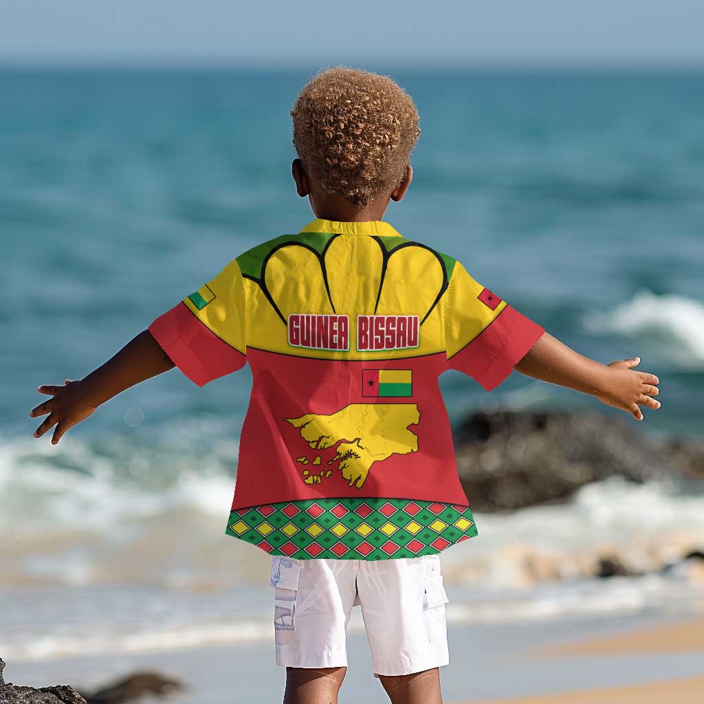 Guinea Bissau Kid Hawaiian Shirt Red Yellow Green Geometric - African Pride