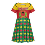 Guinea Bissau Kid Short Sleeve Dress Red Yellow Green Geometric - African Pride
