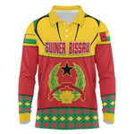 Guinea Bissau Long Sleeve Polo Shirt Red Yellow Green Geometric - African Pride