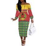 Guinea Bissau Off The Shoulder Long Sleeve Dress Red Yellow Green Geometric - African Pride