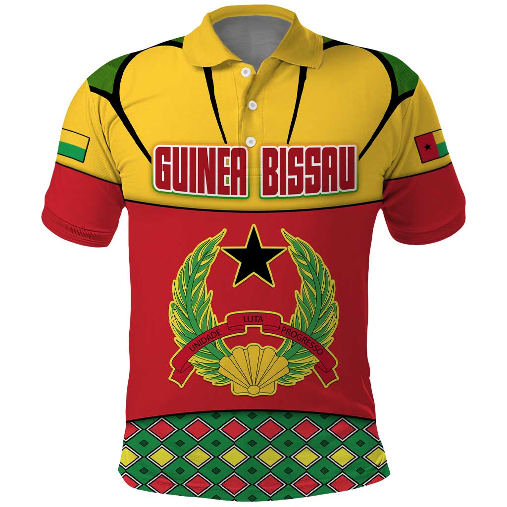Guinea Bissau Polo Shirt Red Yellow Green Geometric - African Pride