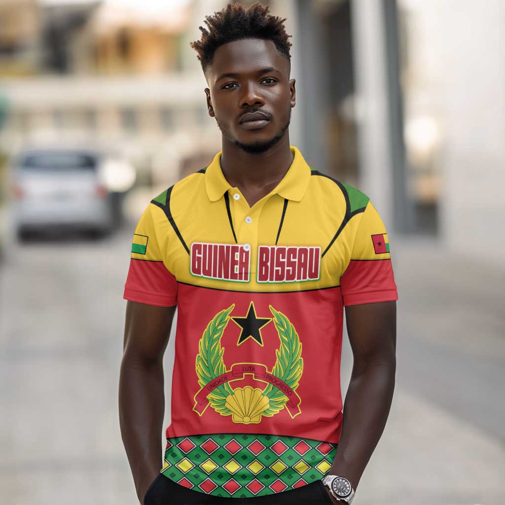 Guinea Bissau Polo Shirt Red Yellow Green Geometric - African Pride