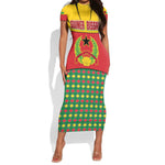 Guinea Bissau Short Sleeve Bodycon Dress Red Yellow Green Geometric - African Pride