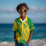 Comoros Flag Kid Hawaiian Shirt - Green and Yellow Design and National Emblem