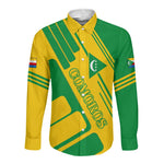 Comoros Flag Long Sleeve Button Shirt - Green and Yellow Design and National Emblem