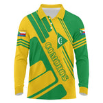 Comoros Flag Long Sleeve Polo Shirt - Green and Yellow Design and National Emblem