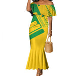 Comoros Flag Mermaid Dress - Green and Yellow Design and National Emblem