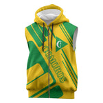 Comoros Flag Sleeveless Zip Hoodie - Green and Yellow Design and National Emblem - African Pride
