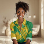 Comoros Flag Women Casual Shirt - Green and Yellow Design and National Emblem