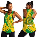 Comoros Flag Women Racerback Tank - Green and Yellow Design and National Emblem