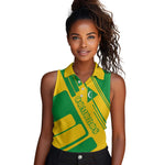 Comoros Flag Women Sleeveless Polo Shirt - Green and Yellow Design and National Emblem
