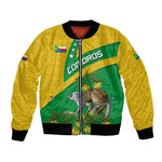 Comoros Bomber Jacket - National Flag Lemur Design and Ylang Ylang Flower Pattern