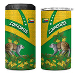 Comoros 4 in 1 Can Cooler Tumbler - National Flag Lemur Design and Ylang Ylang Flower Pattern