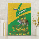 Comoros Canvas Wall Art - National Flag Lemur Design and Ylang Ylang Flower Pattern