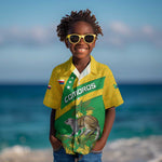 Comoros Kid Hawaiian Shirt - National Flag Lemur Design and Ylang Ylang Flower Pattern