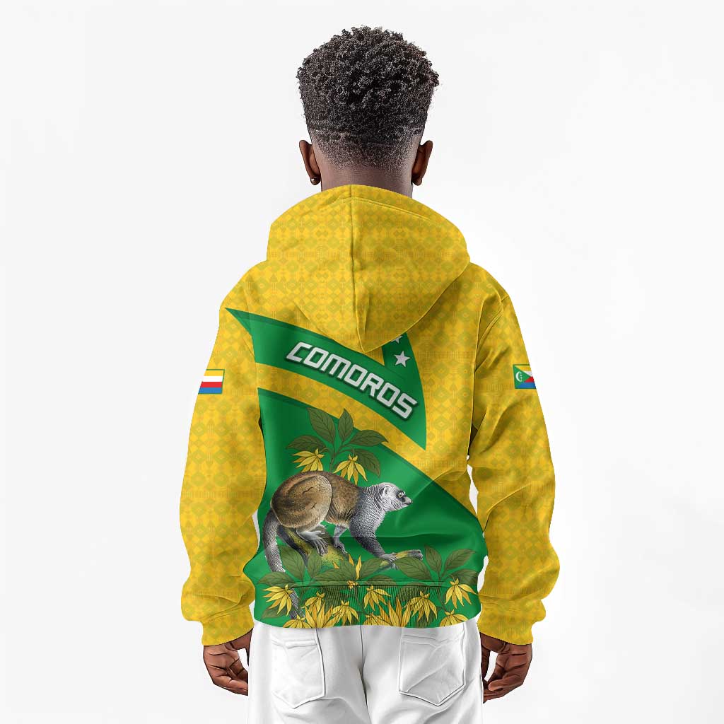 Comoros Kid Hoodie - National Flag Lemur Design and Ylang Ylang Flower Pattern
