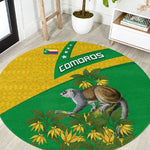 Comoros Round Carpet - National Flag Lemur Design and Ylang Ylang Flower Pattern
