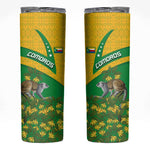 Comoros Skinny Tumbler - National Flag Lemur Design and Ylang Ylang Flower Pattern