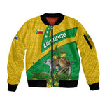 Comoros Sleeve Zip Bomber Jacket - National Flag Lemur Design and Ylang Ylang Flower Pattern