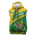 Comoros Sleeveless Zip Hoodie - National Flag Lemur Design and Ylang Ylang Flower Pattern - African Pride