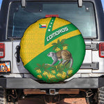 Comoros Spare Tire Cover - National Flag Lemur Design and Ylang Ylang Flower Pattern