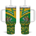 Comoros Tumbler With Handle - National Flag Lemur Design and Ylang Ylang Flower Pattern