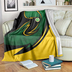 Comoros Blanket - Green Black Yellow Swirl Design and National Emblem Pattern