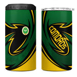 Comoros 4 in 1 Can Cooler Tumbler - Green Black Yellow Swirl Design and National Emblem Pattern