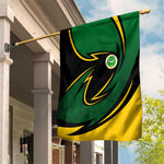 Comoros Garden Flag - Green Black Yellow Swirl Design and National Emblem Pattern