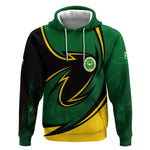 Comoros Hoodie - Green Black Yellow Swirl Design and National Emblem Pattern