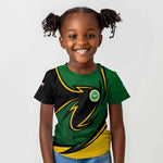 Comoros Kid T shirt - Green Black Yellow Swirl Design and National Emblem Pattern