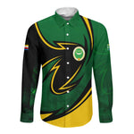 Comoros Long Sleeve Button Shirt - Green Black Yellow Swirl Design and National Emblem Pattern