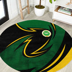 Comoros Round Carpet - Green Black Yellow Swirl Design and National Emblem Pattern