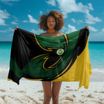 Comoros Sarong - Green Black Yellow Swirl Design and National Emblem Pattern