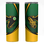 Comoros Skinny Tumbler - Green Black Yellow Swirl Design and National Emblem Pattern