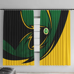 Comoros Window Curtain - Green Black Yellow Swirl Design and National Emblem Pattern