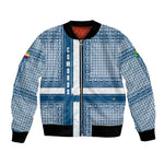 Comoros Bomber Jacket - Blue and White Traditional Geometric Pattern and National Flag Detail