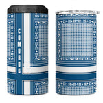 Comoros 4 in 1 Can Cooler Tumbler - Blue and White Traditional Geometric Pattern and National Flag Detail