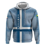 Comoros Hoodie - Blue and White Traditional Geometric Pattern and National Flag Detail