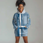 Comoros Hoodie Dress - Blue and White Traditional Geometric Pattern and National Flag Detail