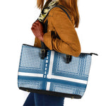 Comoros Leather Tote Bag - Blue and White Traditional Geometric Pattern and National Flag Detail